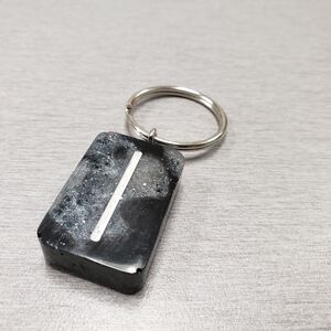 Handmade Epoxy Resin Isa Rune Keychain - Gray & Black Ombre - Viking Symbol